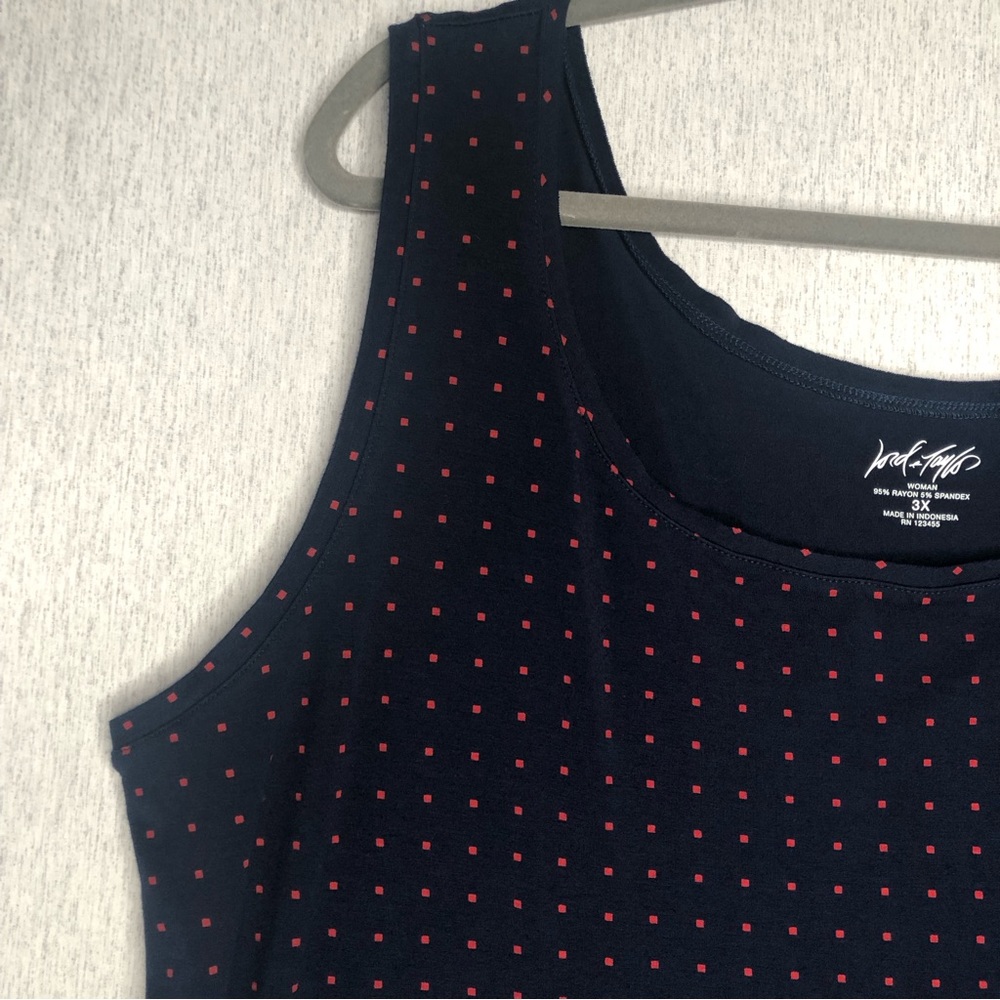 Lord Taylor Womens Tank Top Plus Size 3X LOT OF 2 Navy Blue Print & Brown Solid - Picture 3 of 13